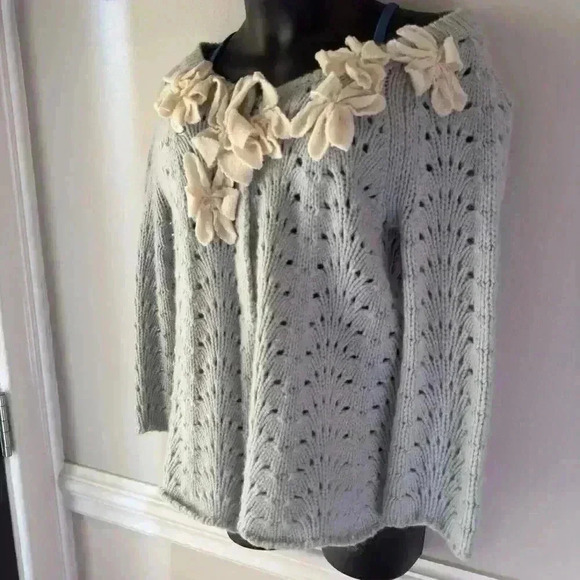 Field Flower Anthropologie XS Blue Knit 3D Starflower Angora Wool Cardigan - Picture 6 of 10